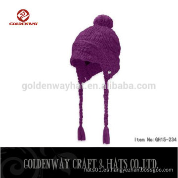 Diseño de copo de nieve de invierno con 2 Poms invierno Hat Flat Gorro